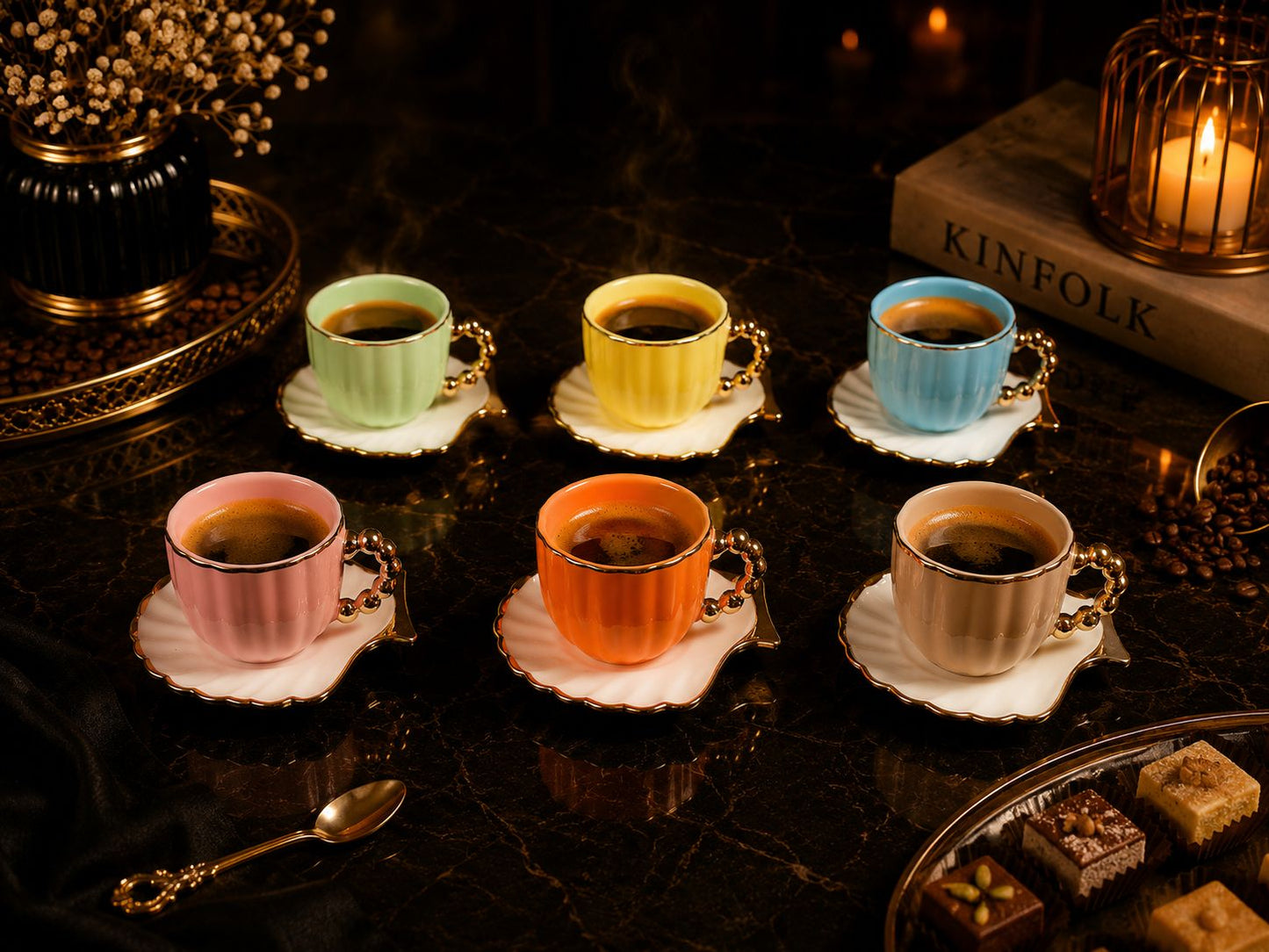 Colorful coffee cup set