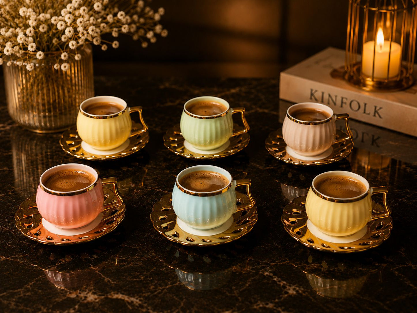 Colorful coffee cup set